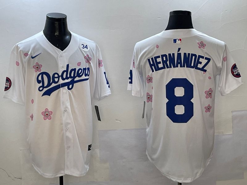 Men Los Angeles Dodgers #8 Hernandez White Sakura Edition 2025 Nike MLB Jersey style 5